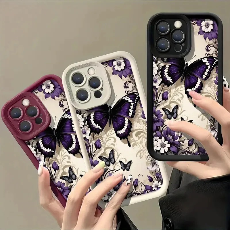 

Ins Butterfly Phone Case For iPhone X XR XS 7 8 15 16 SE 12 13 11 16 15 14 Pro Max 2020 Shockproof Silicone Soft TPU Cover Cases