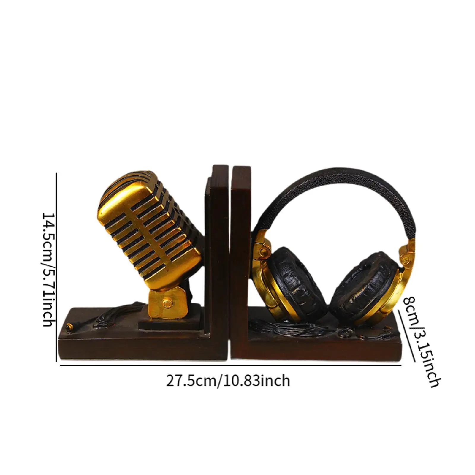 Decorative Bookends Microphone Headset Shape Retro Unique Book Holder Book Organizer for Coffee Table Shelf Desk Decoration