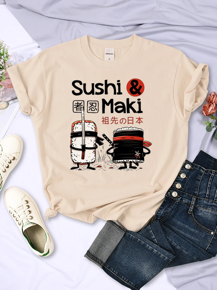 Japan Comics Ninja Sushi Print Odzież damska Ponadgabarytowe letnie topy O-Neck Modna koszulka Oddychająca koszulka damska
