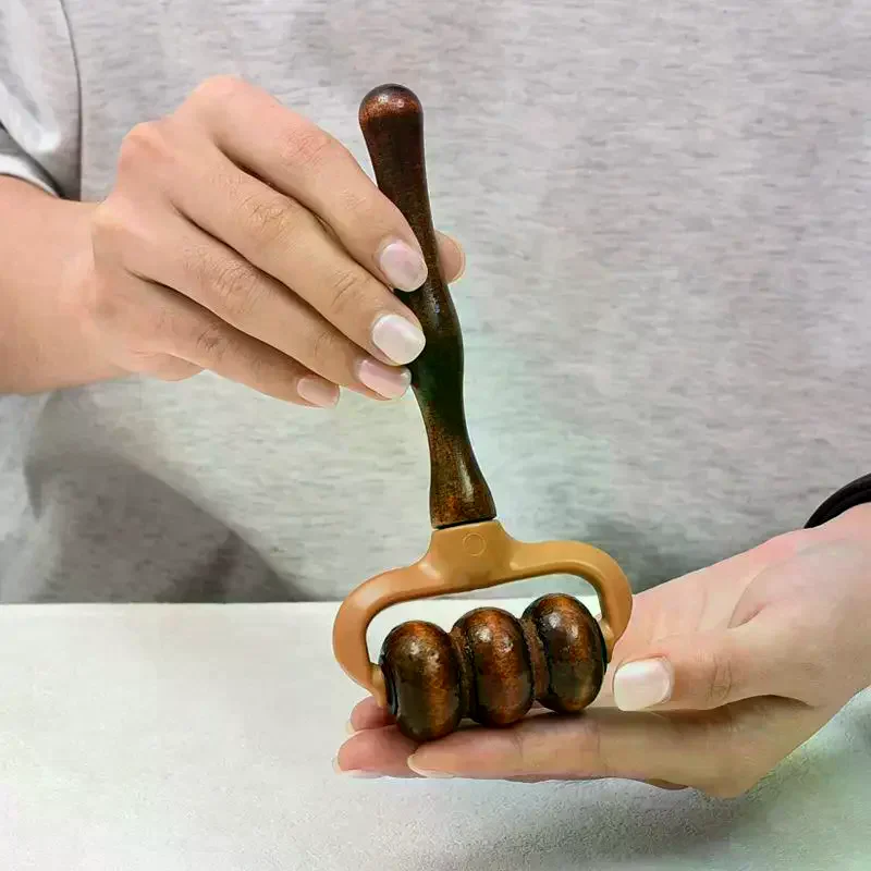 Wooden Massage Roller Handheld Muscle Relief For Neck, Shoulders, Head Promotes Circulation Home & Office Use