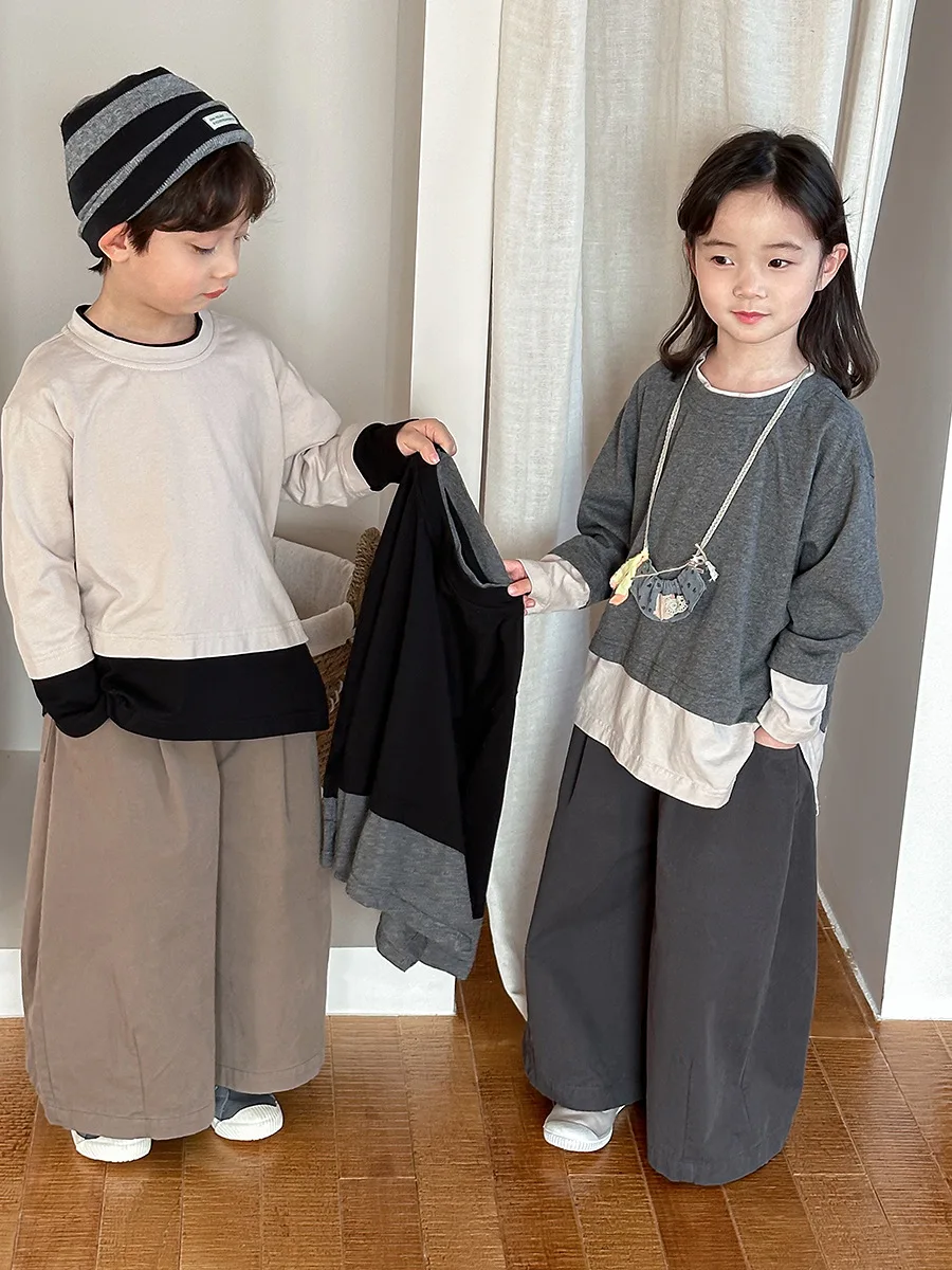 2026 Children's Twill Cotton Loose Casual Men Women Mid Size Children's Western-style Lace Up Solid Color Carrot Pants Trend