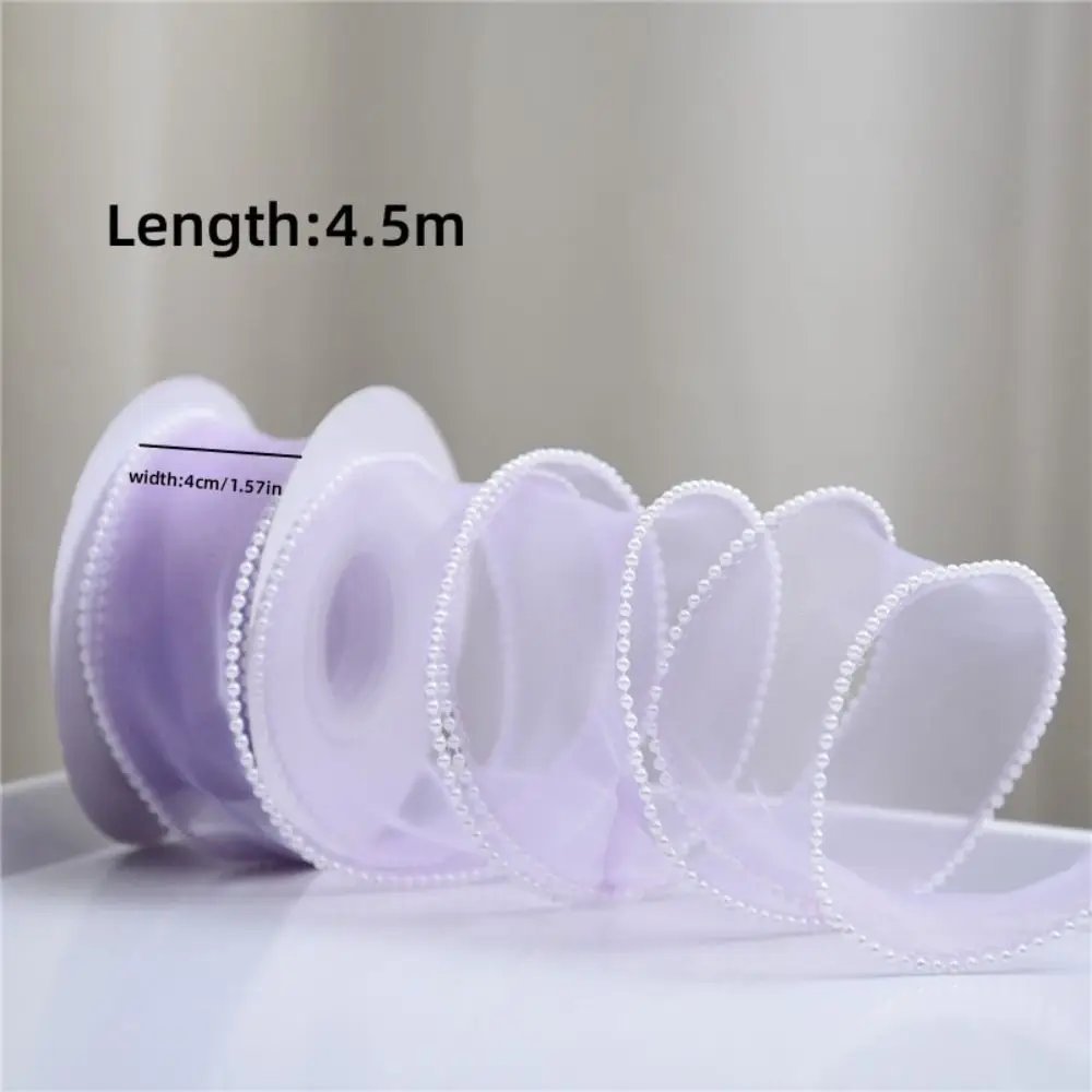 4.5M Wrapping Ribbon Pearl Fishtail Gauze Silk Ribbons Bouquet Packaging Material Baking Lace Ribbon Wave Chiffon Yarn Gift