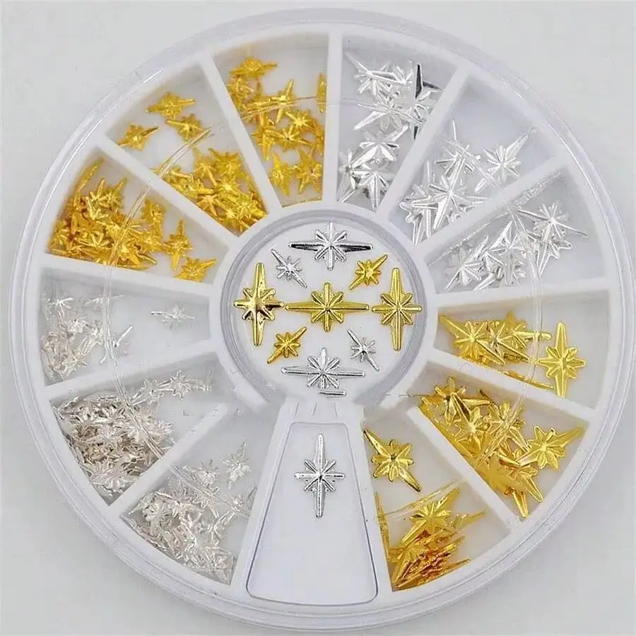 1Box Mixed 2 Sizes Gold Silver Starlight Metallic Nail Art Decorations Metel Copper Gem DIY Salon Charms Nail Gems Nail Supplies — zdjęcie 5