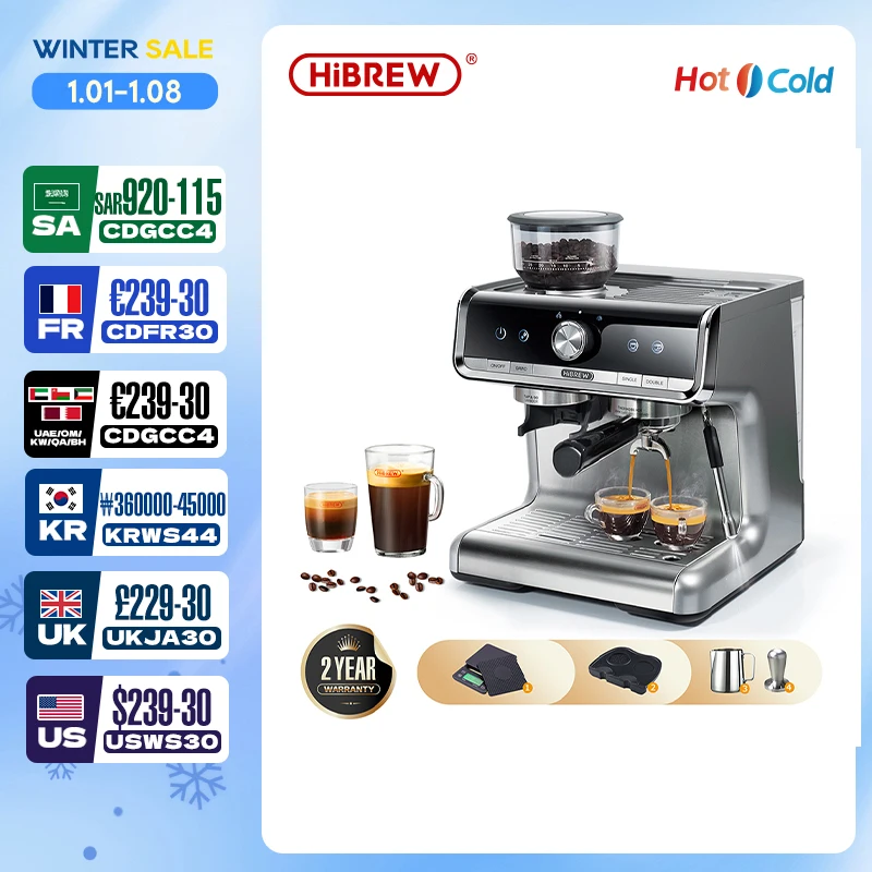 HiBREW  Barista Pro 20Bar Bean to Espresso,Cafetera  Commercial Level Coffee Machine with Full Kit for Cafe Hotel Restaurant H7