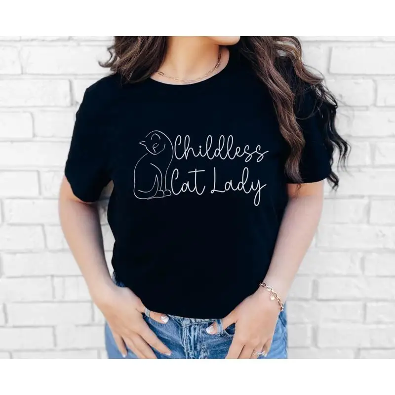 

Женская футболка с изображением кота без детей, 2024, политическая гордая женская футболка для камлы, синяя