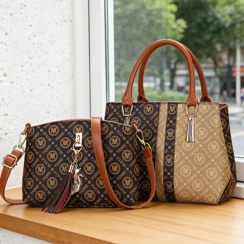 Women's Handbag Set with Shoulder Bag, Classic Print Large Capacity, Vintage Crossbody Bag, Mother's Day Gift for Mom and Elders view 6