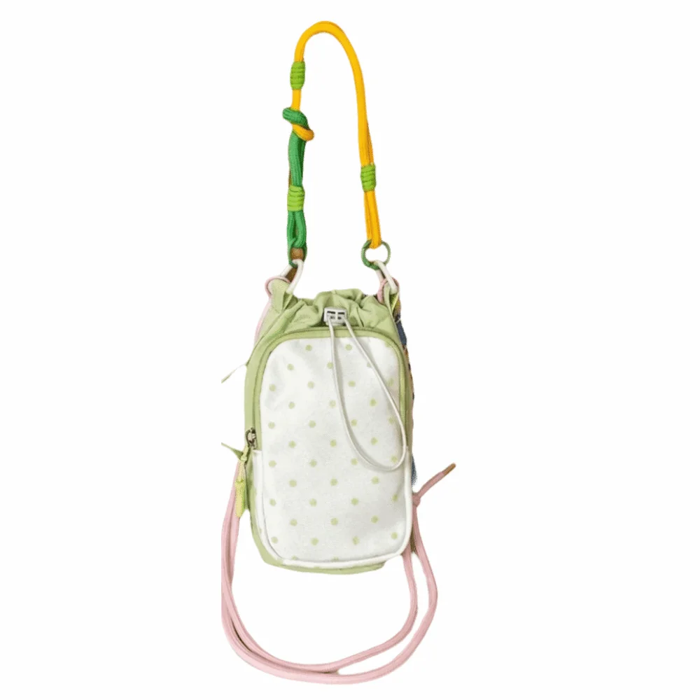 Colorful Rope Water Bottle Crossbody Bag Adjustable Strap Polka Dot Drawstring Sling Bag Portable Durable Mini Shoulder Purse