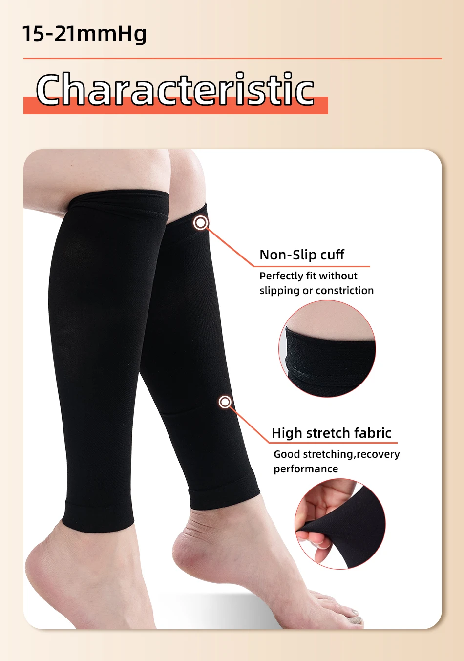 Legbeauty 15-21mmHg Übergroße Kompressions-Wadensocken für Damen, Elastische Athletische Laufsocken ohne Fuß, Wadenkompressionsstrümpfe gegen Krampfadern, S-7XL – Detail 6