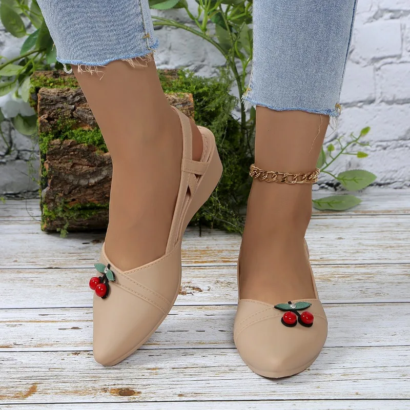 Baotou-Sandalias de cuña con punta estrecha para mujer, zapatos de moda, calzado de verano para exteriores, dulce y elegante, para uso diario, 2024