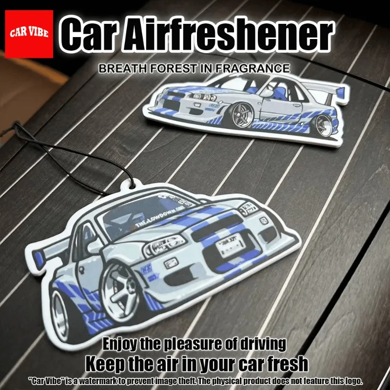 Fast & Furious GTR-R34 cartoon car air freshener pendant — rearview mirror charm & vent clip. Great for home/office decor too.