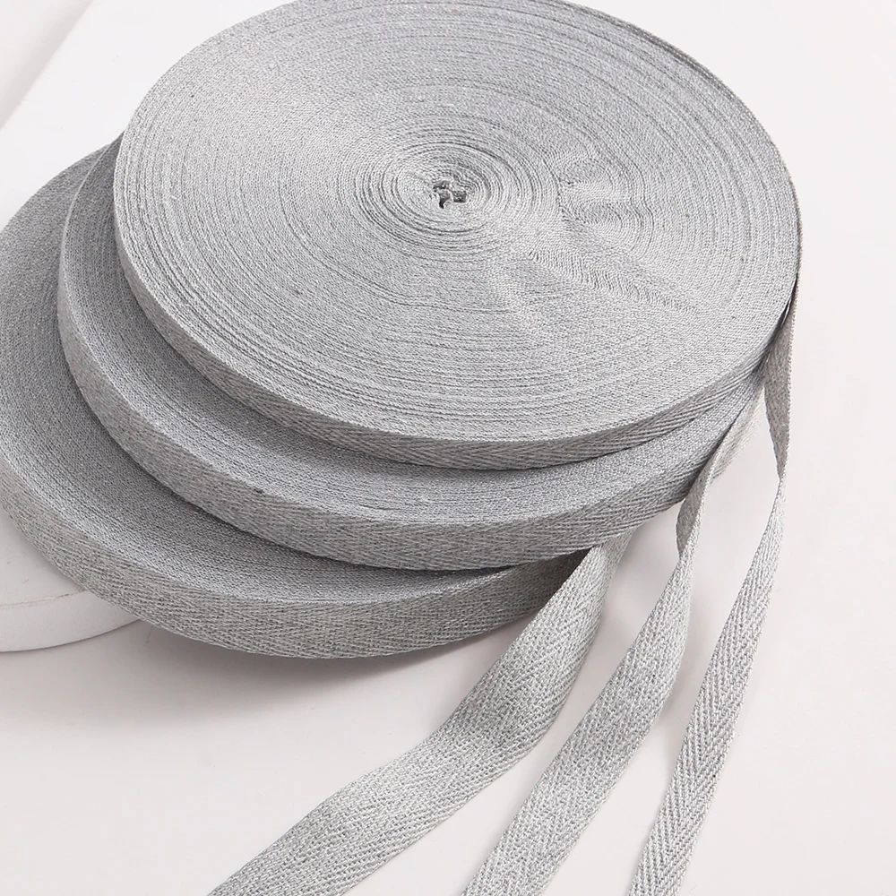 50 Yards 10MM 15MM 20MM Eco-Friendly 100% Cotton Ribbon Hemp Gray European And American Popular Color Garment Sideband