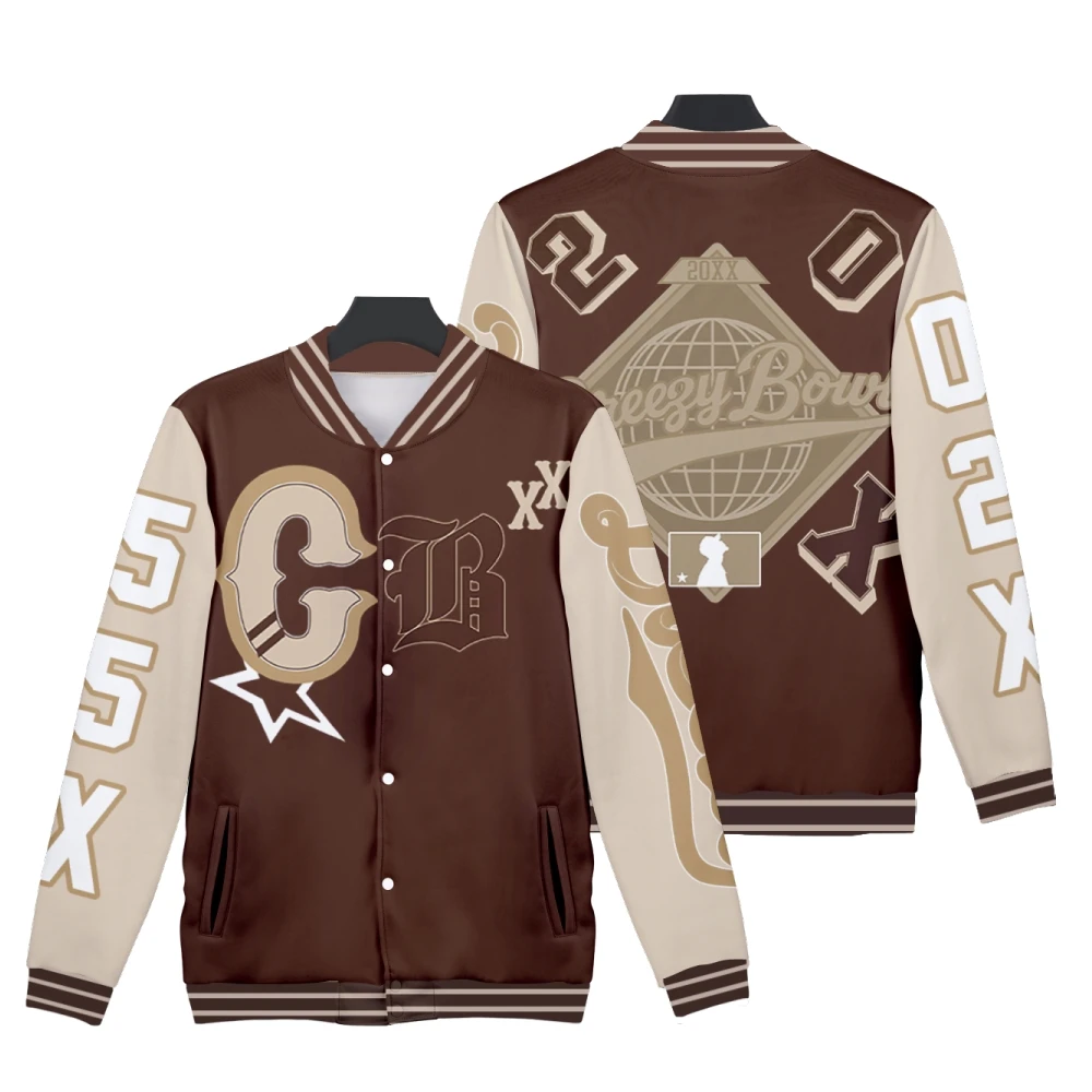 

Chris Brown Breezy Bowl XX Tour 2025 Merch Бейсбольная куртка Мужчины Женщины Куртка-бомбер Верхняя одежда Уличная одежда Хип-хоп Бейсбольная форма