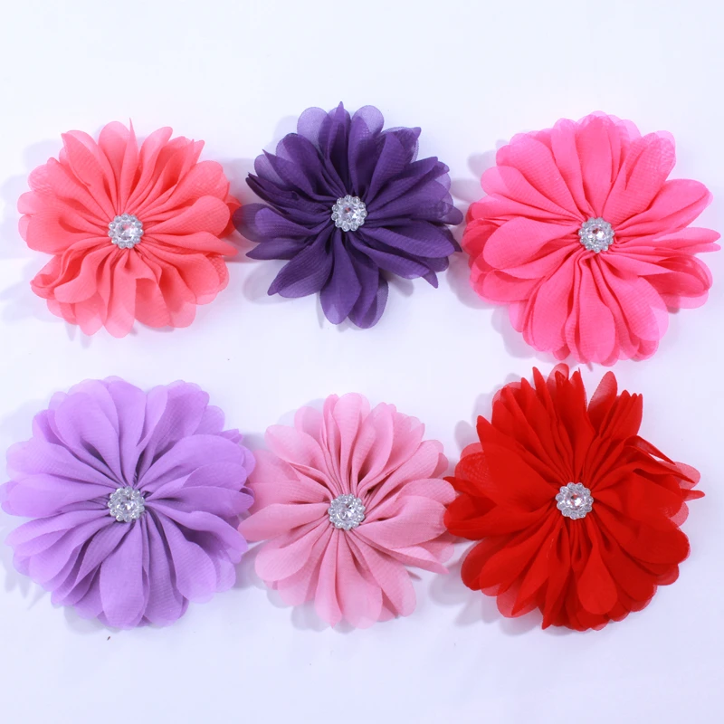 10PCS 6.5CM  Fashion Chiffon Puff scalloped Flowers For Hair Clips Soft Ballerina Flowers For headbands