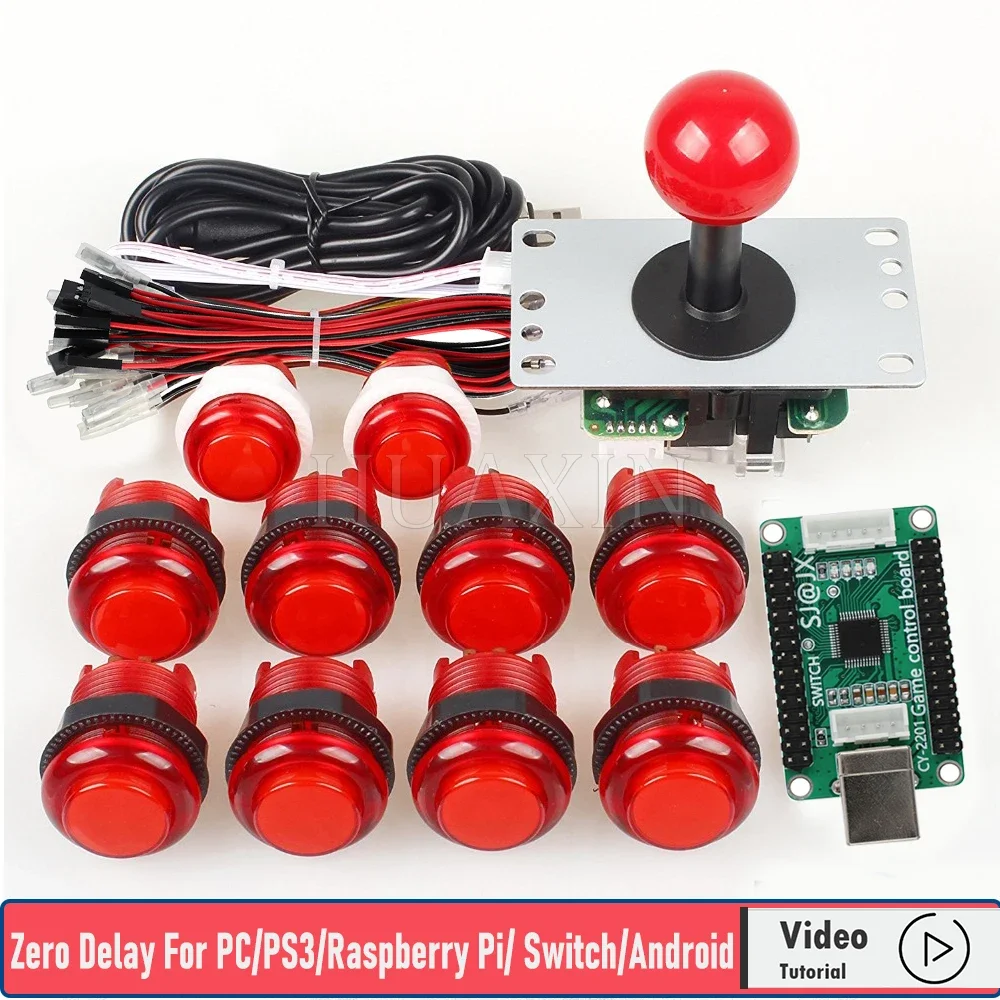 Arcade Games Cabinet Kit USB Encoder to PC Joystick Handle + 5V LED Lights Push Buttons for Arcade PC Game &Mame & Raspberry Pi