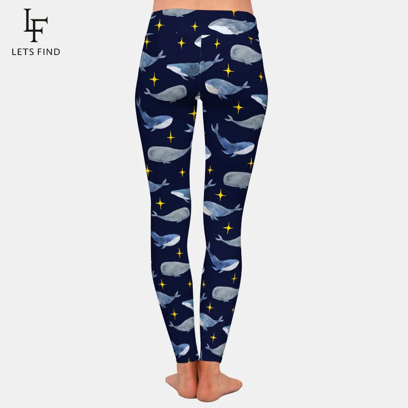 LETSFIND-Leggings con estampado Digital 3D de delfines para mujer, pantalones de cintura alta para Fitness