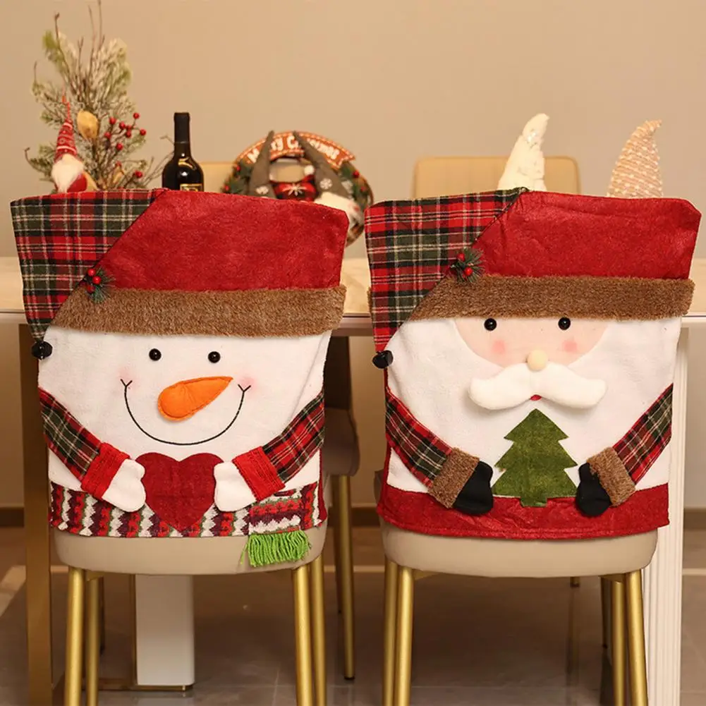 Christmas Chair Cover Cartoon Santa Claus/Snowman/Reindeer Xmas Chair Slipcover Holiday Seat Back Cover Home Decoration