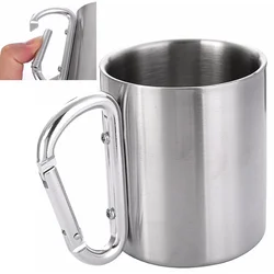 Tumbler 300ml Stainless Steel Travel Water Tea Coffee Mug Self Lock Carabiner Handle Cup For Camping Hiking Climbing Outdoor
