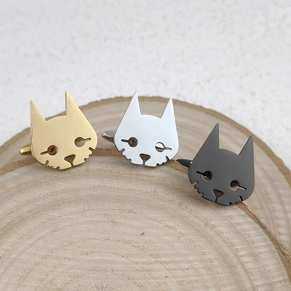 Cufflinks 316L Stainless Steel 18K Gold Plated Abstract Cat Head Multi Color Mens Shirt Cuff Links Wedding Jewelry