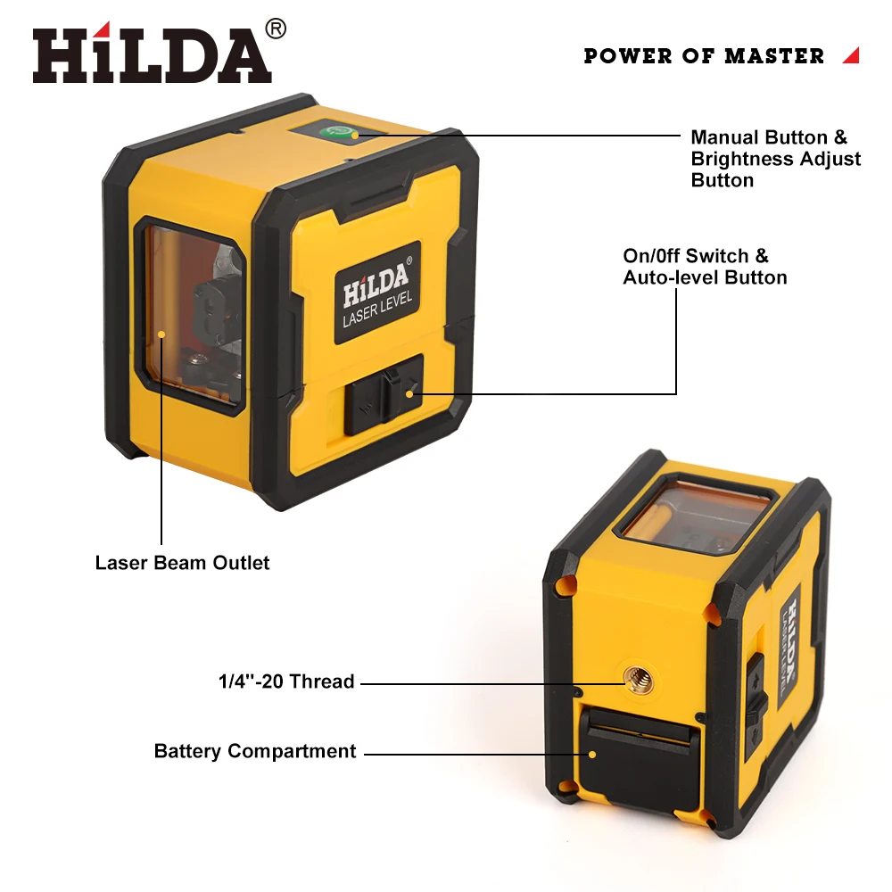 HILDA Laser Level 2 Line with Magnet on Back Self-Leveling  Auto Leveling Powerful Green Cross Laser Level Portable Laser Level
