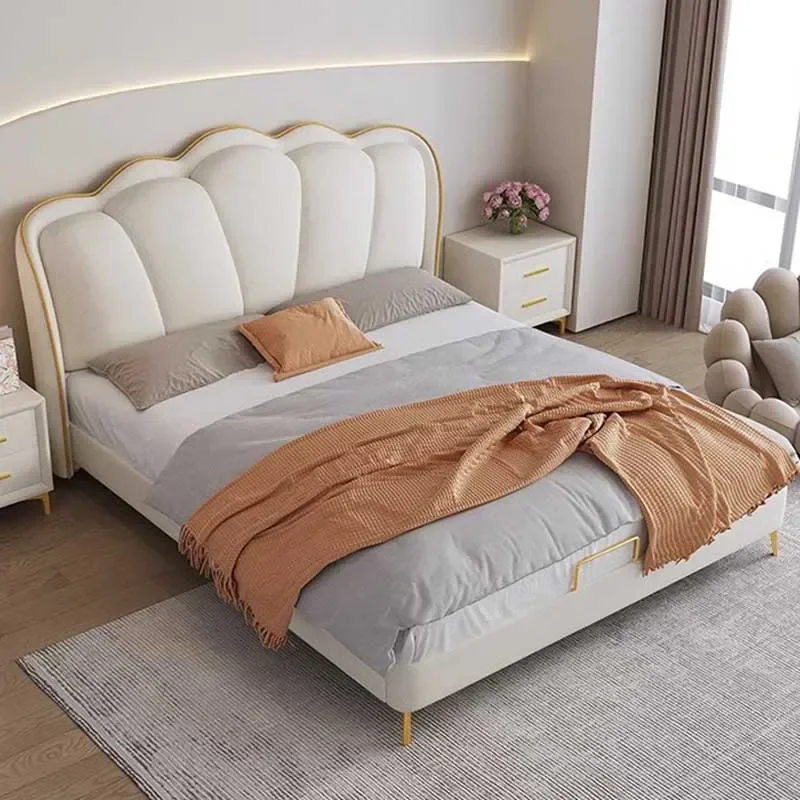 Shelves Queen Size Double Bed King Size Villa Safe White Luxury Twin Bed Frame Headboard Platform Cama Box Casal Home Furniture