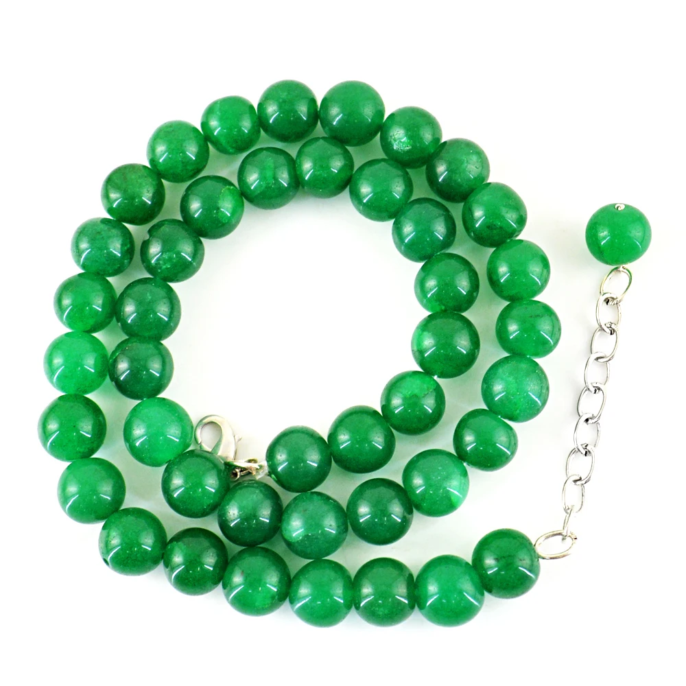 

Green Emerald 370.00 Cts 8mm Earth Mined Round Shape Real Beads Necklace - On Sale