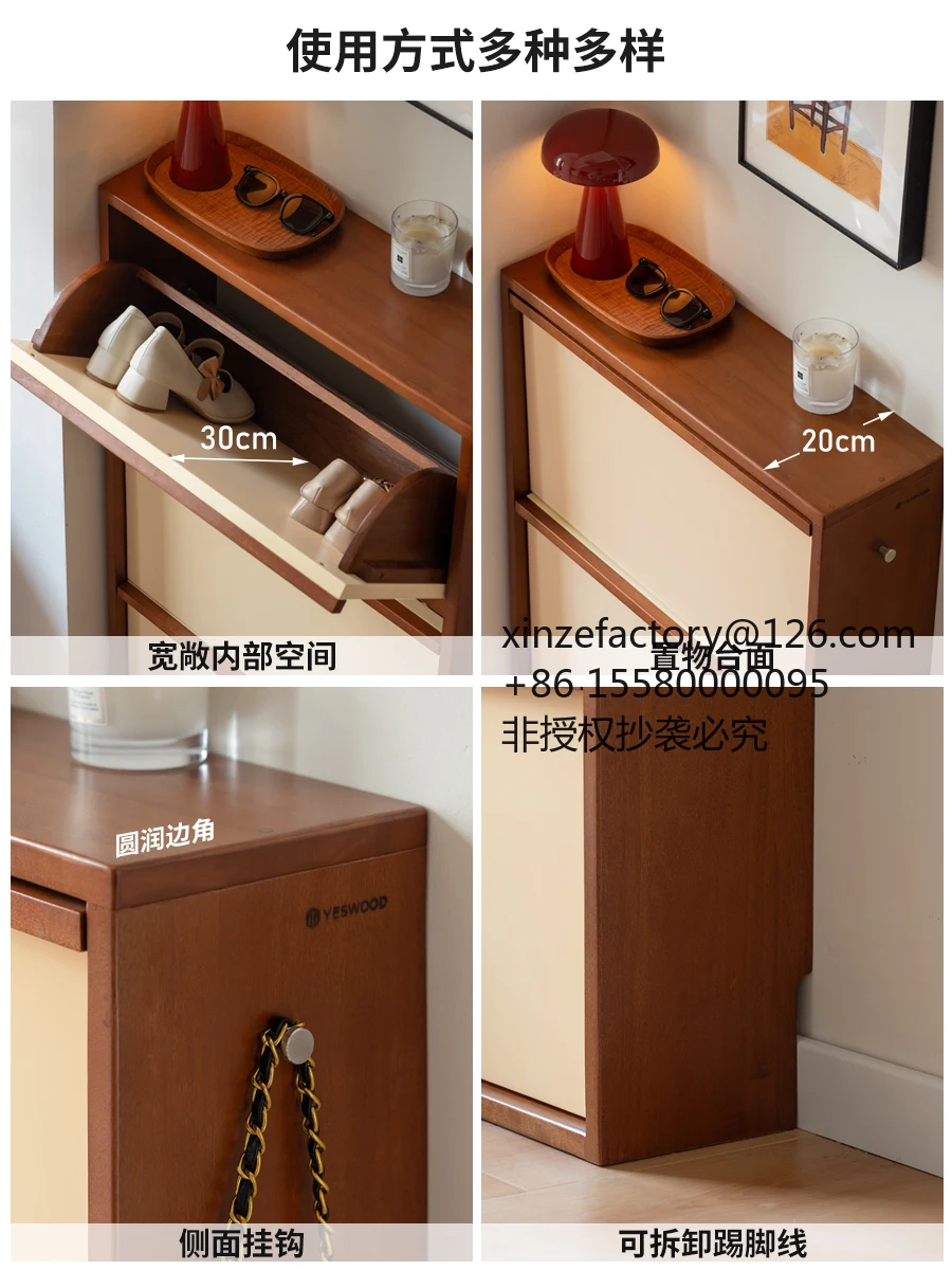 

Factory Direct 2026 Top RatedSolid wood shoe cabinet, antique wall cabinet in living room, ultra-thin flap door cabinet, househo