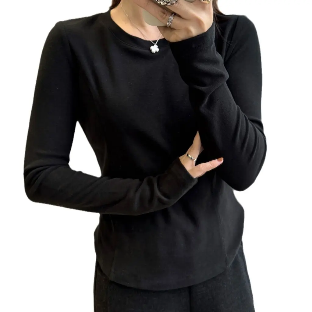 

Mermaid Ace Double Velvet T-Shirt Crewneck Shoulder Slimming Constant Temperature High Thickened Inner F102718