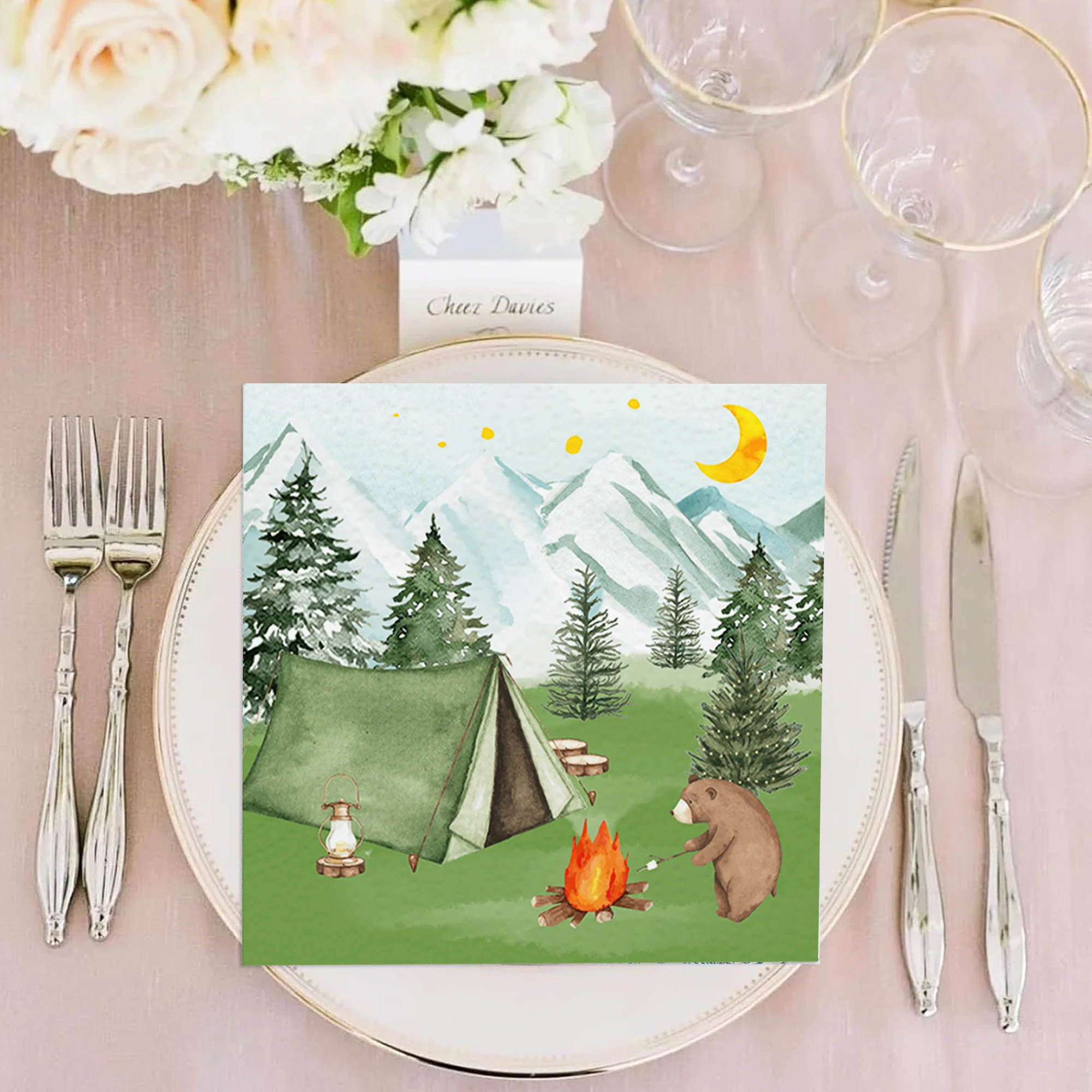 Cartoon Camping Picknick Party Einweg Geschirr Sets Outdoor Camper Zelt Geburtstag Teller Tassen Servietten Baby Shower Party Decor – Detail 17