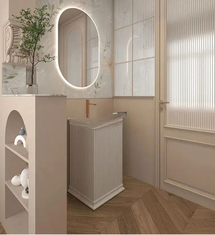 Washing table floor-to-ceiling wash basin retro green, square column basin household bathroom