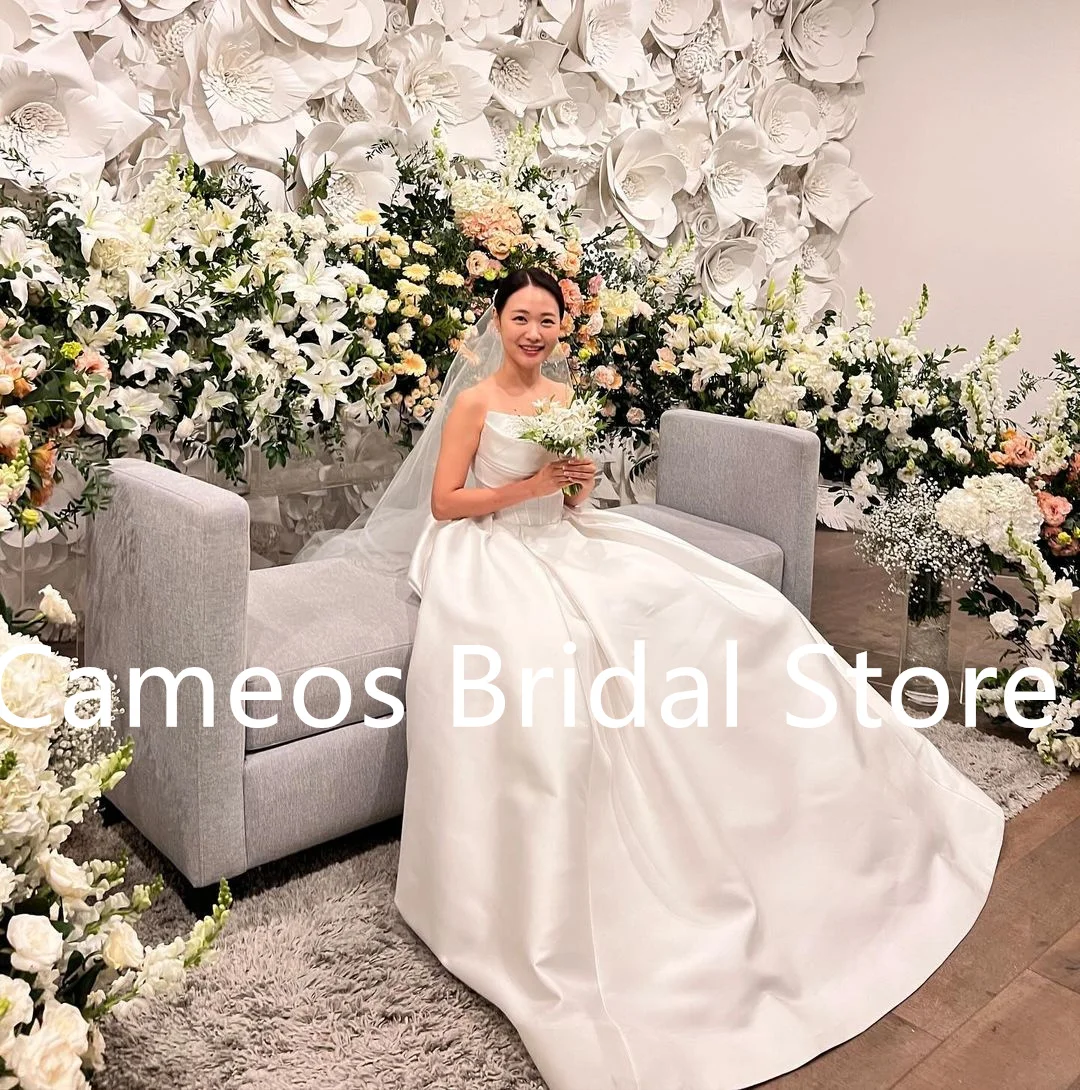 

SONDR Custom Made Simple Strapless Wedding Dresses Satin A-Line Backless Korea Evening Ivory Bride Gowns Women Bridal Dresses