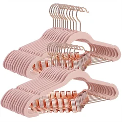 10Pcs Flocked Hangers with Rose Gold Metal Clips - Multifunctional Home Organization Non-Slip Velvet Pants and Skirt Hangers