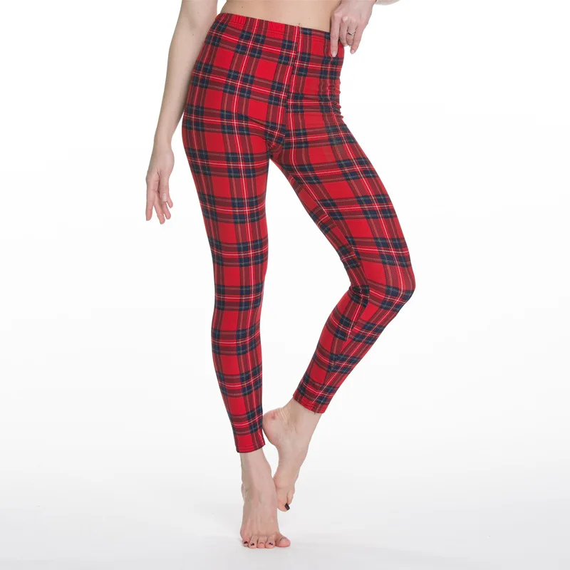 LJCUIYAO legginsy Push Up kobiece legginsy Fitness kobiety wiosna jesień drukuj paski Plaid legginsy Lady Sexy smukłe spodnie ołówkowe