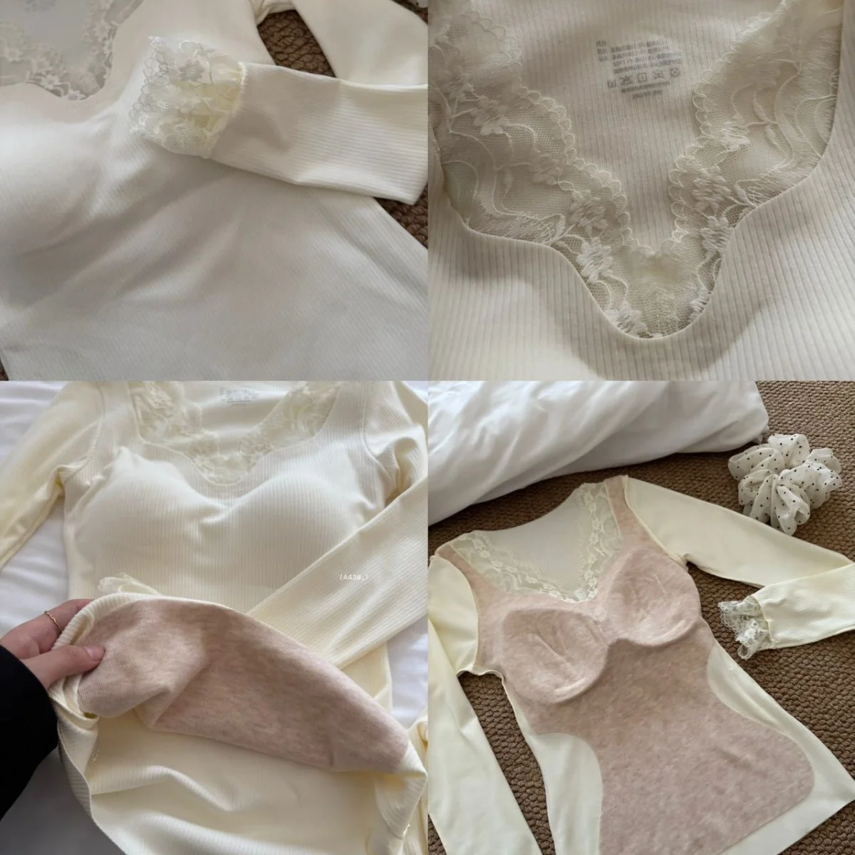 مجموعة حرارية مصقولة من الصوف الساخن على الوجهين تحافظ على الدفء وياقة دانتيل مريحة ومريحة ومتعددة الاستخدامات للجنسين سميكة... #2