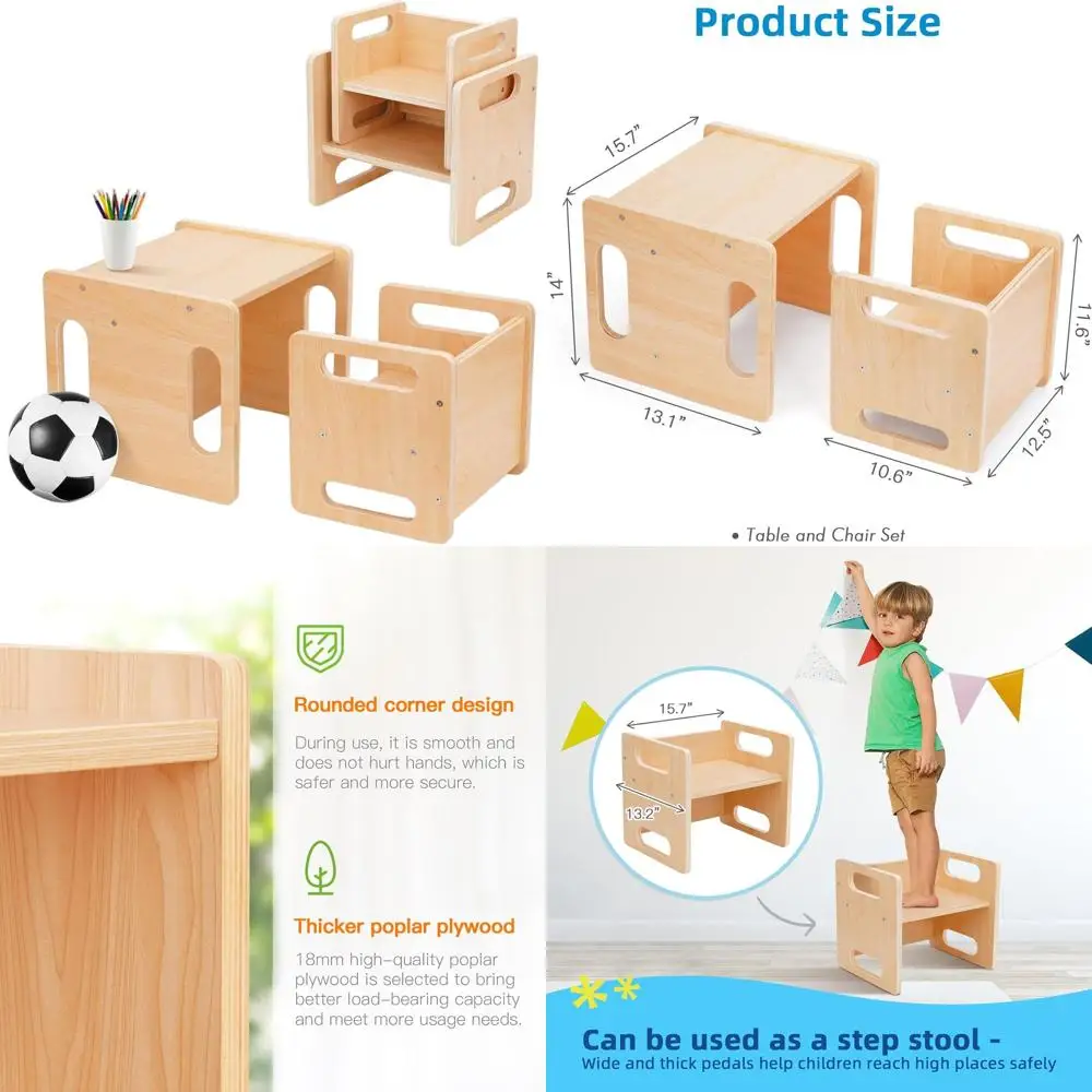 

Стол и стул для малышей Монтессори с защитным ограждением для чтения, игр и закусок, идеально подходит для детей 1-3 лет