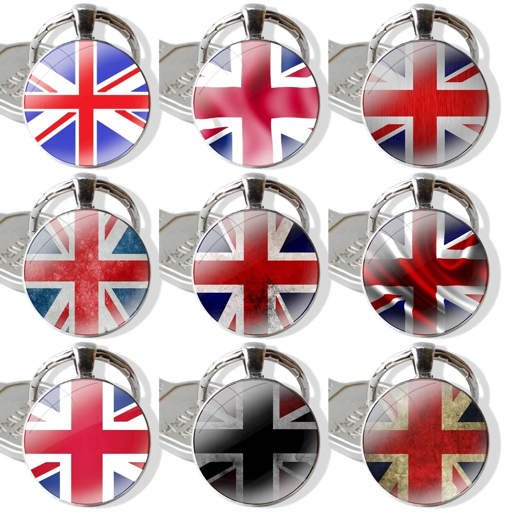 Llavero colgante de Metal de vidrio para hombres y mujeres, accesorios de llavero clásicos, regalos de joyería, bandera británica