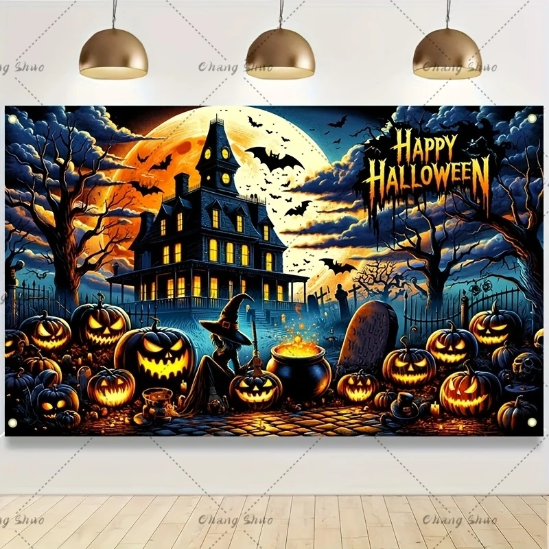 Halloween Photography Backdrop Custom Horror Castle Forest Pumpkin Lantern Family Party Photo Background Banner Decoration Prop