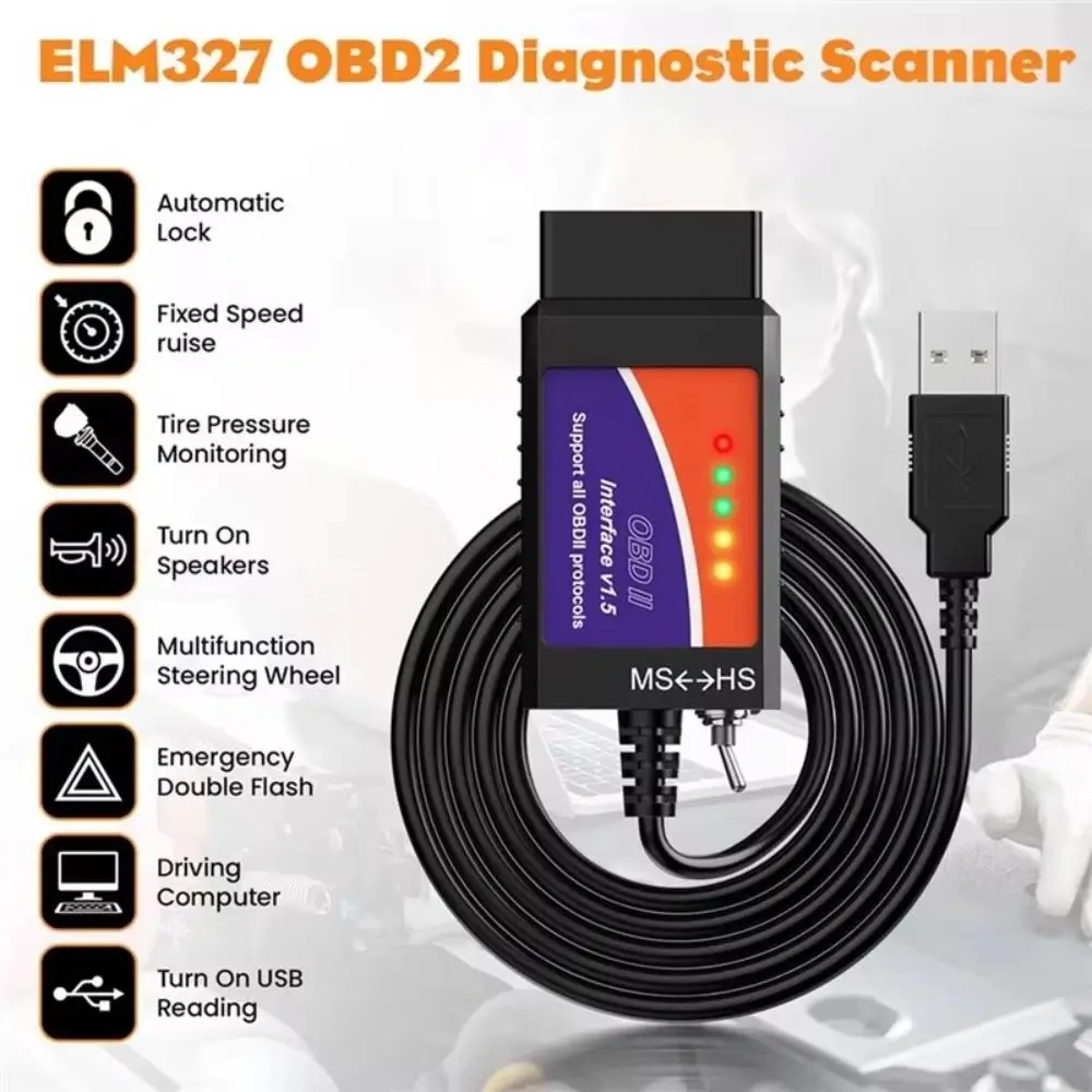 USB Interface OBD2 Diagnostic Cable V1.5 Version Plug And Play Engine Fault Code Reader Compatible With OBDII OBDII Scan Tool