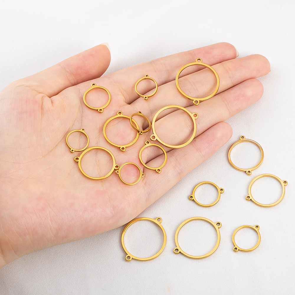 10Pcs 20Pcs Stainless Steel Hollow Double Hole Circle Charms Pendant Bracelet Cabochon Tray Bezel Blank Settings Jewelry Making image 3
