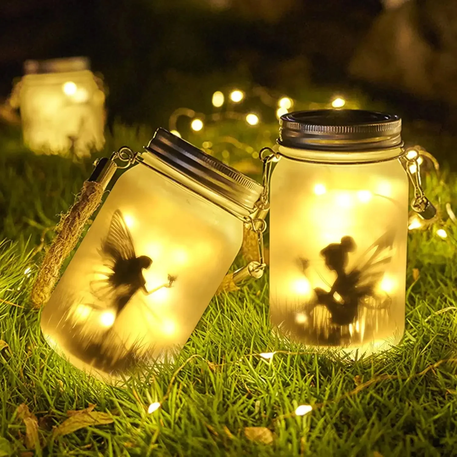 Solar-Mason-Jar-Leuchte, Solar-Laterne, Lichterkette, wasserdicht IP65, hängende und stehende Solarlampe, Garten-Dekoration für Terrasse und Rasen
