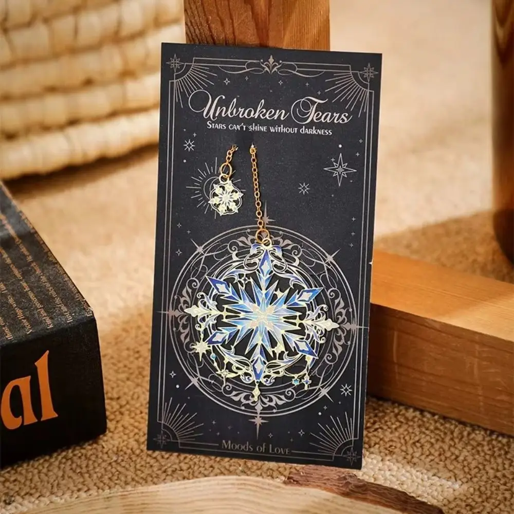 Multi-functional Metal Bookmark with Chain Colorful Bronzing Book Clip Wind Flower Snow Moon Book Pages Mark Tool School Office