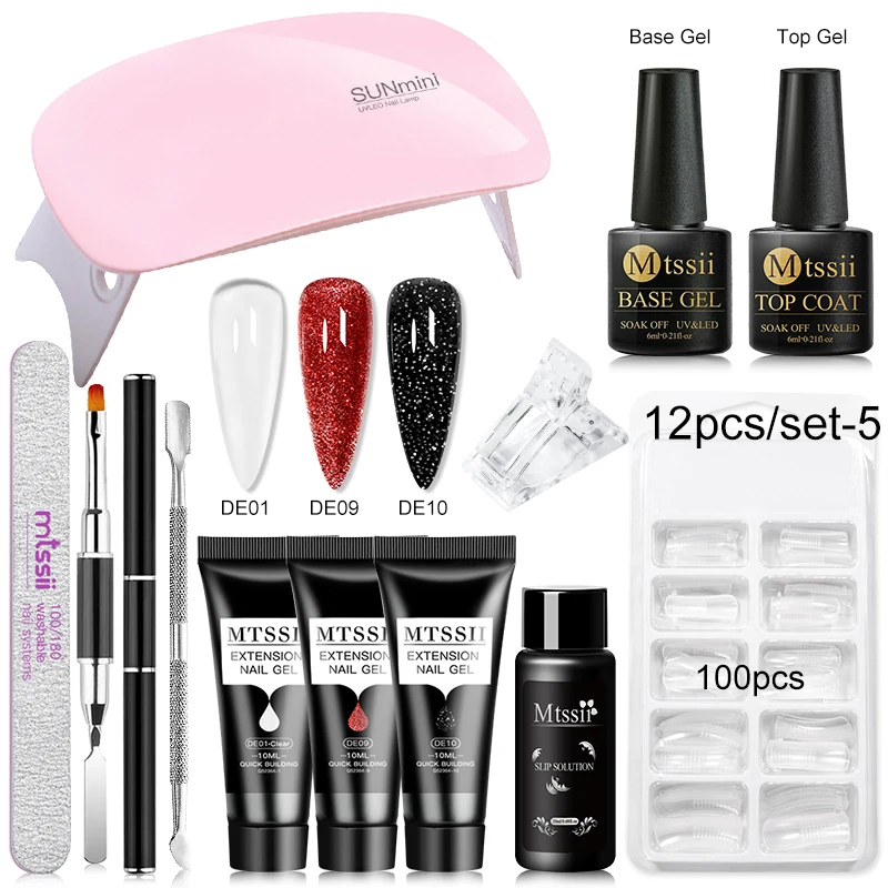 Mtssii Extension Nail Gel Polish Kit Quick Extension Manicure Gel Set Finger Extend Mold Nail Brush Nail Art Tool Set Supplies