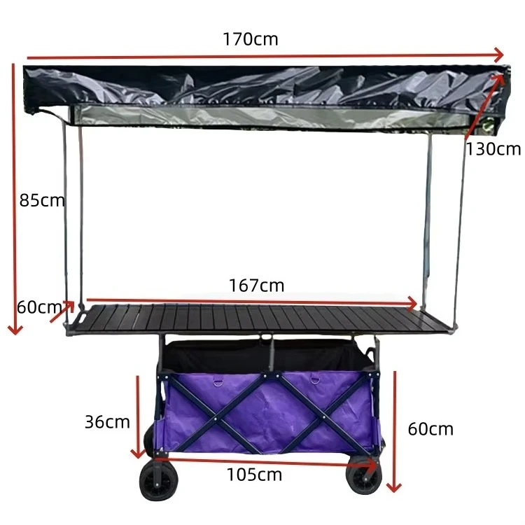 Factory Custom Outdoor Folding Wagon with Wide Wheels Garden Beach Camping Wagon with Removable Sunshade
