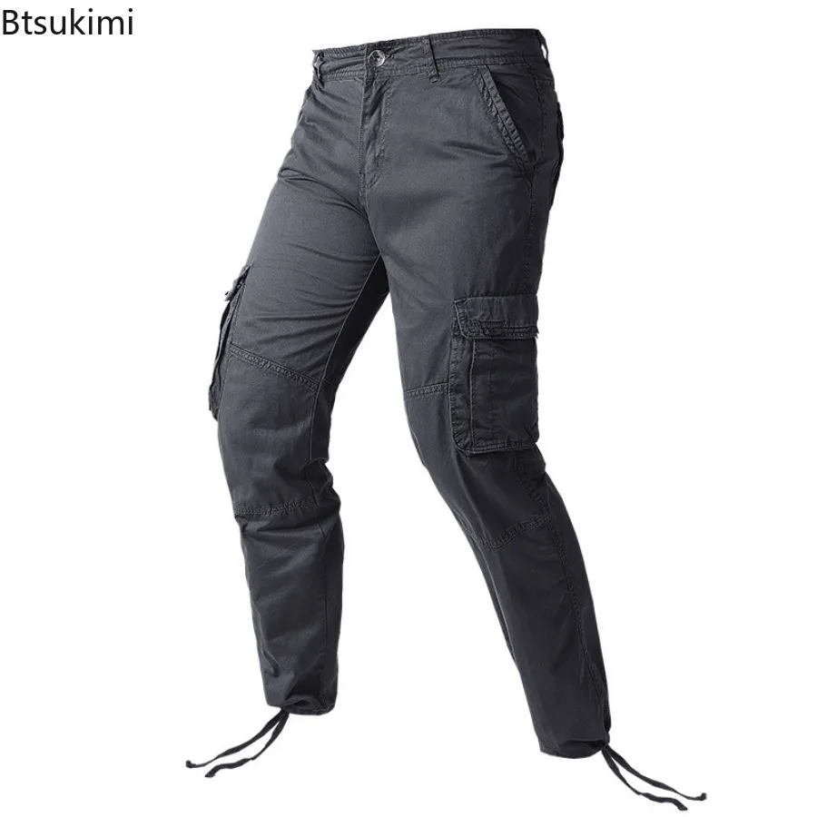2024 Autumn New Men's 100% Cotton Cargo Pants Outdoor Tactical Training Jogger Pants Multi-pockets Straight Casual Trousers Male