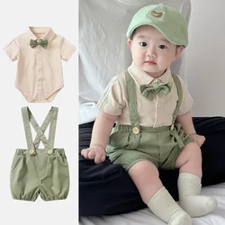 Baby Summer Suit Boy Baby Short Sleeve Polo Shirt Strap Shorts 0-2 Year Birthday Dress Handsome New Born Baby Items