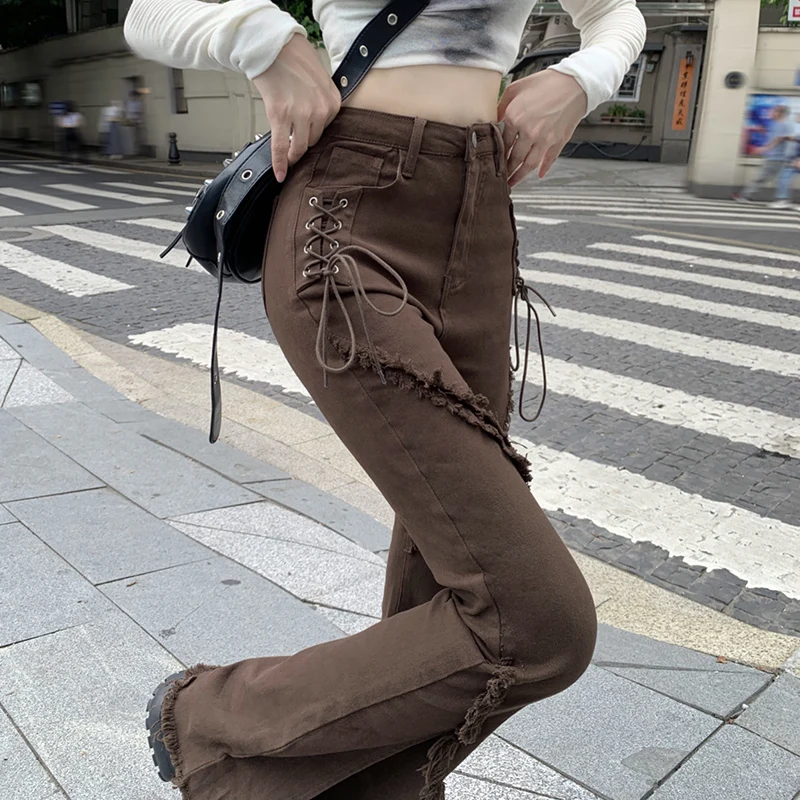 

Women's Brown Oversize Baggy Jeans Vintage Harajuku Denim Trousers Y2k Wide Leg Cowboy Pants Trashy Japanese 2000s Style Clothes