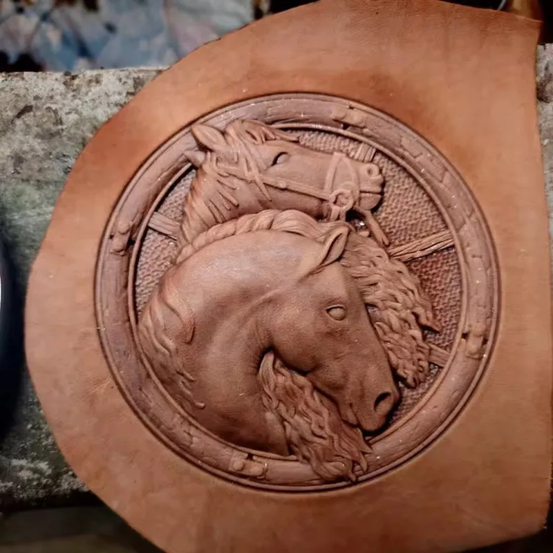 

Родной стиль, двойное колесо лошади, кожаный штамп, 3D твердая алюминиевая форма для тиснения, инструмент для племенной резьбы по коже