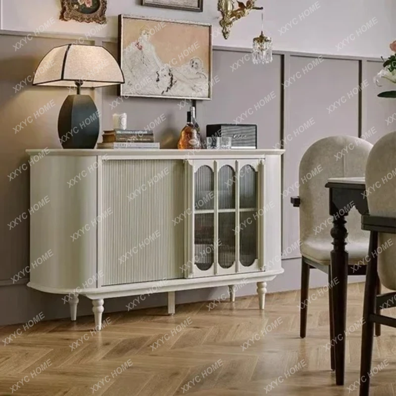 

LLight Luxury Entrance Cabinet Living Room Glass Sliding Door Locker Retro Solid Wood Sideboar
