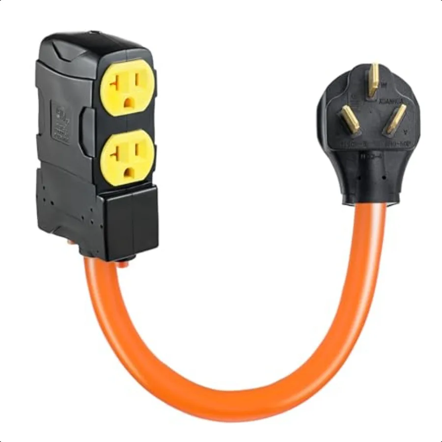 

NEMA 1050P to 4X 515R 520R TBlade Household with Circuit Breaker 1.5FT 3 Prong 220 to 110 Adapter Plug 50 Amp Male Plug to 20 A
