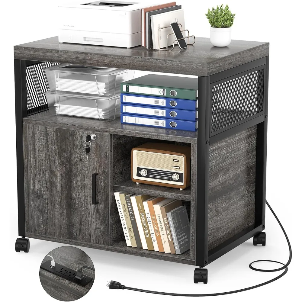 

Передвижной офисный шкаф для документов с розеткой и USB-портом для зарядки, современная подставка для принтера на заказ