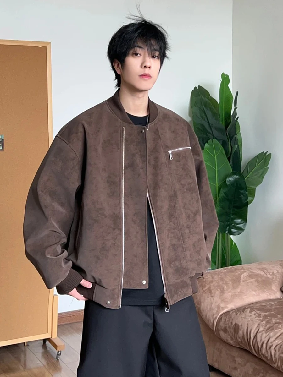 

Мужская куртка из искусственной кожи в стиле американского стритстайла, весна-осень, с эффектом тай-дай, мотоциклетная одежда, цвет кофе, рабочая куртка